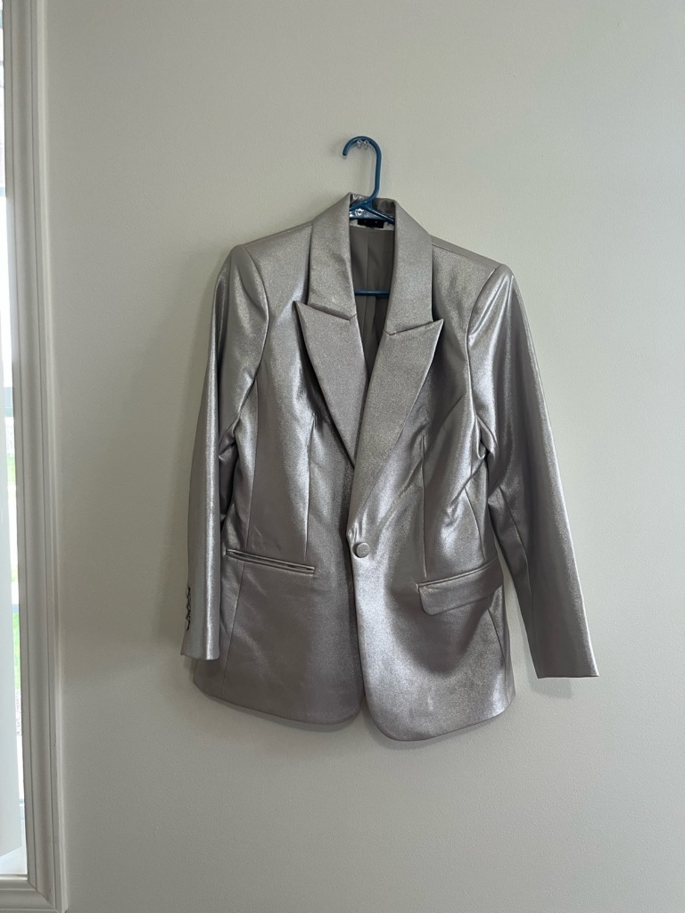 Express Metallic Silver Single-Button Blazer
